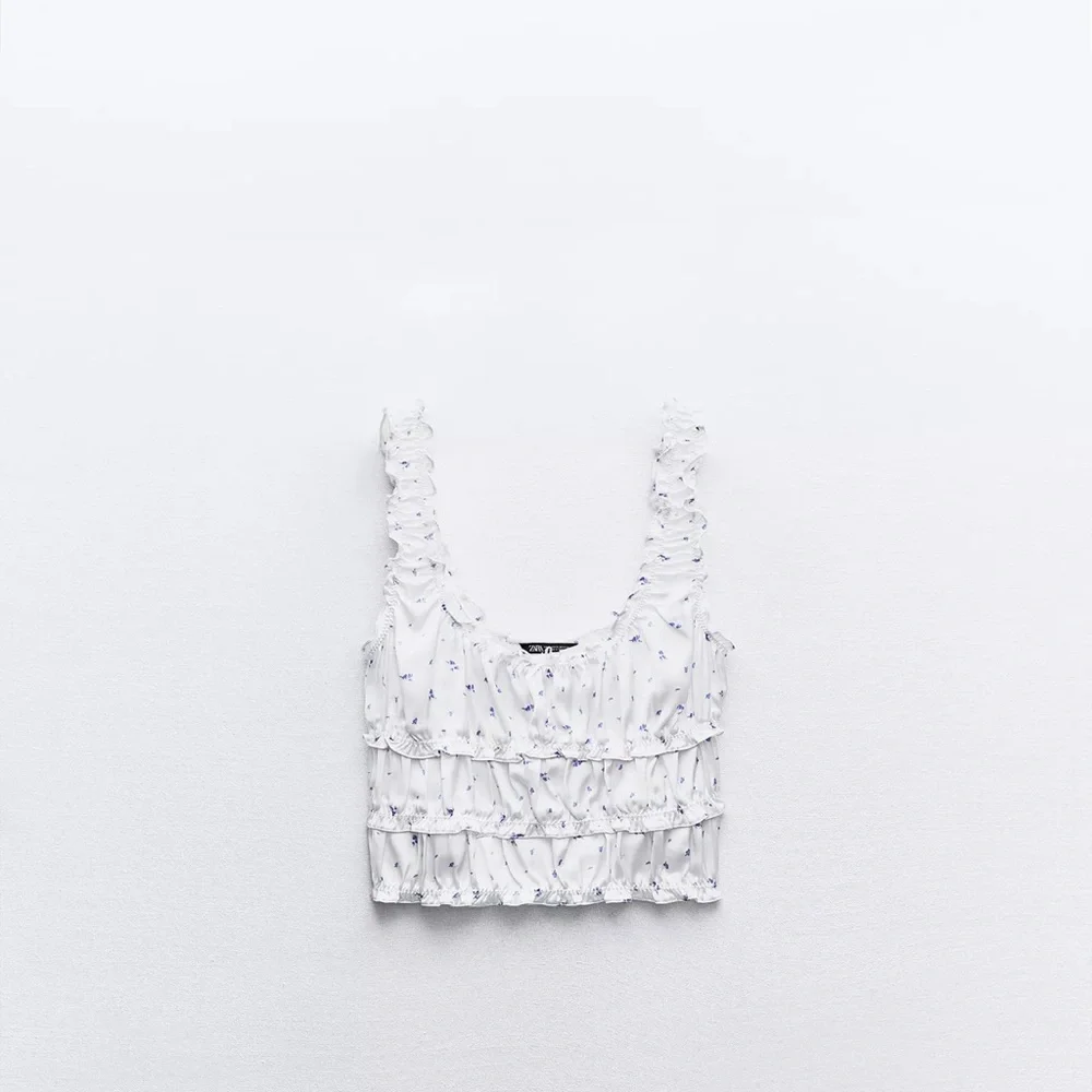 Zara White Ruffled Cropped Tank Top - Picture 1 of 1